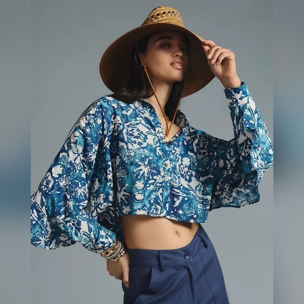 Pilcro Batwing  Abstract print Blouse with ruffles